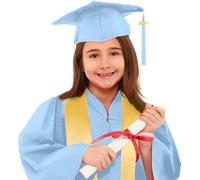 Abito da Laureato Set Bambini Toga Asilo Costumi e Tocco Cappello Elementare Medi Linea Costume Carnevalle TravestimentoToga da per Scuola Materna per Bambini Asilo Studenti (Sky Blue-c, 6-7 Years)
