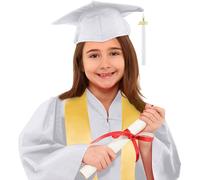 Abito da Laureato Set Bambini Toga Asilo Costumi e Tocco Cappello Elementare Medi Linea Costume Carnevalle TravestimentoToga da per Scuola Materna per Bambini Asilo Studenti (White-d, 10-12 Years)
