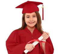 Abito da Laureato Set Bambini Toga Asilo Costumi e Tocco Cappello Elementare Medi Linea Costume Carnevalle TravestimentoToga da per Scuola Materna per Bambini Asilo Studenti (A-Red, 3-4 Years)