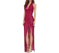 Abito da Lungo Senza Maniche con Gonna Aderente per Cerimonie Eventi Formali Femminili Donna Abito Autunnale - Paillettes A-Line Midi Svasato Volant Caldo Lucente Casual Festive Outfit (RD1, L)