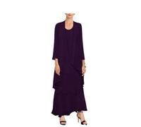 Abito da madre della sposa, 2 pezzi, da donna, in chiffon, per ospiti di nozze, abiti formali, Uva, 50