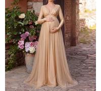 Abito da maternità di lusso - Scollo a V profondo, maniche lunghe & linea ad A in tulle - Perfetto per baby shower, eventi formali & servizi fotografici di maternità autunnali eleganti L,M,S,XL,XXLCol