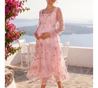 Abito da maternità dolce e alla moda ricamato, versatile per vacanze, abito per rivelazione del sesso, abito da maternità, abito per festa di nascità L,M,S,XL,XXLStampa Casualetulle
