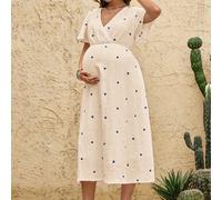 Abito da maternità e allattamento con ricamo a cuore blu, 100% puro cotone, abito estivo post-parto per l'allattamento al seno per donne, festa di nascità cottage core L,M,S,XL,XS,XXL,XXS,XXXL,XXXXLPi