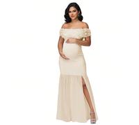 Abito da maternità floreale con spalle scoperte, elegante in chiffon con spacco sull'orlo, abito da sera per festa di nascità e servizio fotografico L,M,S,XLTessuto in maglia