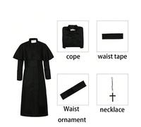 Abito da monaco medievale vintage da uomo, di colore solido, da prete, frate o mago, con costume da cosplay per Ognissanti, con collana a croce e cintura, abito da festa L,M,S,XL,XXLColore unicoTessut