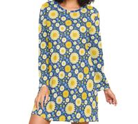Abito da notte a maniche lunghe, vestibilità ampia, scollo rotondo | Maglia elastica delicata sulla pelle, stampa vivace, adatta per tutte le stagioni, per errori rapidi nelle vicinanze