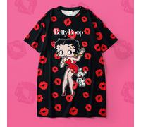 Abito da notte casual da donna con stampa a labbra e ritratti, scollo rotondo, maniche corte, estivo, abito moo moo con personaggi dei cartoni animati, maglietta oversize con stampa di personaggi dei 