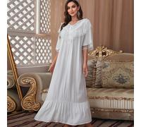 Abito da notte con volant, bottoni e bordo in pizzo, vestito lungo da camera da letto, vestaglia di lusso, abito da notte Moo Moo L,M,S,XLColore unicoTessuto