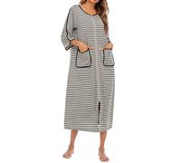 Abito da notte da donna, a maniche lunghe, da notte, da donna, lungo, a quadretti, con scollo rotondo, per la casa, per l'autunno e l'inverno, per il sonno, casual, grandi taglie, grigio., s