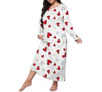 Abito da notte da donna, a maniche lunghe, taglie forti, biancheria da notte estiva, taglie forti, elegante, casual, per il tempo libero, morbido, per la casa, in cotone, Rosso anguria., xxl