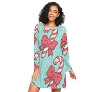 Abito da notte in cotone al ginocchio a maniche lunghe morbido vestito da casa per ragazze Cool Candy Cane, Colorato, Medium