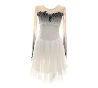 Abito Da Pattinaggio Artistico For Donne E Ragazze, Maniche Lunghe, Design Con Strass, Abiti Da Gara Di Pattinaggio Su Rotelle Su Misura(4XL)
