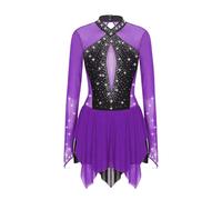 Abito Da Pattinaggio Artistico Vestito da pattinaggio su ghiaccio con strass scintillanti da donna, body da danza, patchwork, orlo irregolare, manica lunga, abbigliamento da ballo lirico Abito Da Patt