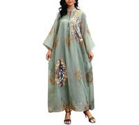 Abito da Preghiera da Donna Abaya Abito Islamico Manica Lunga Maxi Abito da Caftano Arabo del Medio Oriente Musulmano, Green, L
