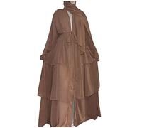 Abito da preghiera in chiffon Abaya da donna patchwork a strati musulmano islamico maxi abito da preghiera per donna araba Dubai Medio Oriente Hijab abito musulmano da donna caftano, O kaki, L