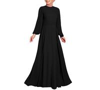 Abito da preghiera musulmano per le donne 1 pezzo lunghezza intera tinta unita abbigliamento da preghiera musulmano donna manica lunga casual ideale per caftano islam dubai arabo islamico, Nero , L