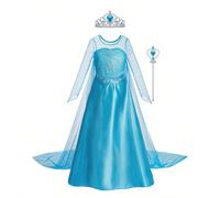 Abito da principessa a maniche lunghe per ragazze, abito in tulle da principessa della neve blu, costume da carnevale, Pasqua, Ognissanti e festa per bambine, costume per la settimana del libro 130 (7