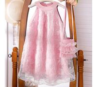 Abito da principessa in tulle ricamato per ragazze, abito da cerimonia di alta gamma, abito da damigella d'onore da matrimonio con collo a barchetta e senza maniche 6Y,7Y,4Y,5YColore unicotulle