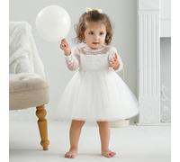 Abito da principessa per bambina con maniche lunghe, elegante, con ricami floreali e merletti, perfetto per feste, matrimoni, celebrazioni del 100° giorno e compleanni 6-9M,9-12M,12-18M,18-24M,3-6MCol