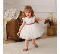 Abito da principessa per bambine con maniche a cappuccio in pizzo, tulle e fiocco, elegante abito da cerimonia adatto per il primo compleanno del bambino, matrimoni, feste e celebrazioni 6-9M,9-12M,12