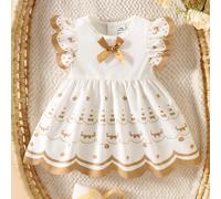 Abito da principessa per bambine con stampa a cuori bianchi, maniche a cappuccio, in tessuto leggero e morbido, per estate, festa di nascità, compleanno e uso casual, 0-1 anno 6-9M,9-12M,0-1M,1-3M,3-6