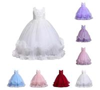 Abito da principessa per bambini, lungo a linee, lunghezza del pavimento, elegante, per feste, a strati, in tulle, morbido, incantevole, minimalista, sottile, da sera, Rosa acceso., 170