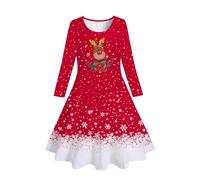 Abito da Principessa per Feste Natalizie a Maniche Lunghe con Stampa di Cervi per di Natale per Bambine e Bambine Vestito Carnevale 8 Anni