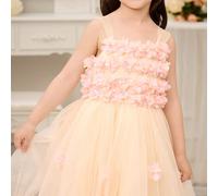 Abito da principessa per ragazza con fiori 3D in in rete e tulle, senza maniche, dolce e adorabile, adatto per la stagione dei matrimoni e la vita di tutti i giorni, idoneo per tutte le stagioni 6Y,7Y