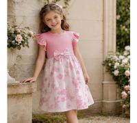 Abito da principessa per ragazze, stampa a rose in bianco e nero a contrasto, maniche a cappuccio, patchwork, vita molto segnata, gonna ampia e soffice, stile principessa di lusso 6Y,7Y,8Y,4Y,5YPiante
