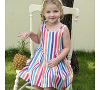 Abito da ragazza con scollo quadrato, fiocco sulla schiena e righe colorate, adatto per la primavera e l'estate 6Y,7Y,4Y,5YBlocchi di coloreTessuto
