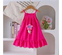 Abito da ragazza di 4-7 anni, carino e da sogno: abito a canotta con balze con orlo traforato e decorazioni floreali 3D, adatto per l'estate, vacanze, attività all'aperto, uso quotidiano 6Y,7Y,4Y,5YFl