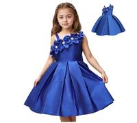 Abito da ragazza di fiori, abiti da concorso in raso per ragazze con fiore e arco e decorazioni perle, perfette per matrimoni, festa di concorso, festa di laurea, abiti di laurea extra grandiosi per