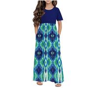 Abito da Ragazza Elegante Vestito Ragazze Lunga Fiore Stampa Grafica Maniche Corte Scollo Tondo Casual Vestiti Lunghi Bambini Eleganti Con Tasche Comodo Carnevale Compleanno Vacanza Quotidiane