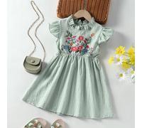 Abito da ragazza giovane con ricamo floreale, pois e balza 90,100,110,120,130Floreale,PianteTessuto