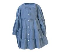 Abito da ragazza, in denim, a maniche lunghe, per l'autunno, per il tempo libero, in cotone, linea ad A, con tasche per tutti i giorni, la scuola, le vacanze, gli abiti comodi e classici, Blu, 9-10