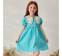 Abito da ragazza in stile country con stampa floreale a blocchi di colore, colletto alla Peter Pan e maniche a sbuffo 6Y,7Y,4Y,5YPiantePoliestere