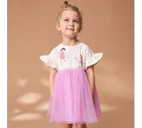 Abito da ragazza in stile principessa dolce con sovrapposizione di rete e stampa di ballerina carina, abito da festa e regalo estivo 6Y,7Y,4Y,5Y,18-24M,2-3YFumetto,Floreale,Piantetulle