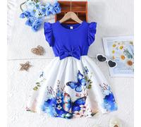 Abito da ragazza in stile vacanziero, con maniche arricciate, fiocco e stampa a rose 6Y,7Y,4Y,5Y,2-3YFlorealeTessuto