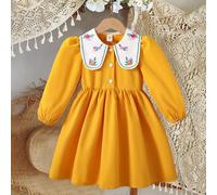 Abito da ragazza per primavera/estate con colletto arricciato e maniche a palloncino, design ricamato, adatto per la scuola, uso quotidiano e vacanze 6Y,7Y,4Y,5YA striscePoliestere