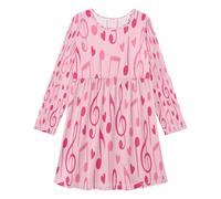 Abito da ragazza rosa note musicali cuori maniche lunghe abito traspirante per scuola vacanze abbigliamento casual cuore, Multi, 7-8 Anni
