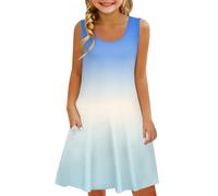 Abito da ragazza senza maniche, comodo per il tempo libero, stampa gradiente, abbigliamento per bambini con gilet tascabile, giallo, Azzurro, 4-5 Jahre