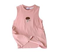 Abito da ragazza senza maniche in stile casual coreano con graziose applicazioni cartoni animati per una leggerezza estiva, vestibilità comoda, Colore: rosa., 5-6 Anni