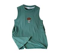 Abito da ragazza senza maniche in stile casual coreano con graziose applicazioni cartoni animati per una leggerezza estiva, vestibilità comoda, verde, 7-8 Anni