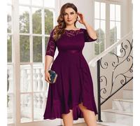 Abito da sera a balze con scollo a barca, maniche a 3/4 in pizzo floreale, orlo con volant, adatto per feste, matrimoni, lauree, cene, San Valentino, autunno 0XL,1XL,2XL,3XLPizzo