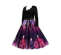 Abito da sera/ballo/festa/spiaggia vintage da donna con maniche lunghe e scollo a V, stile anni '50, abito invernale da donna, abito estivo