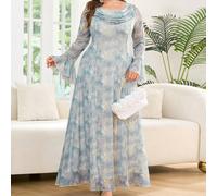 Abito da sera casual da donna taglie forti con stampa floreale e maniche a volant, look da festa e costume da carnevale alla moda 2026, outfit per laurea, cerimonia della madre e autunno 0XL,1XL,2XL,3