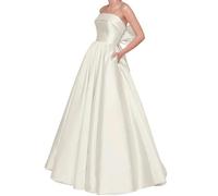 Abito da sera classico romantico da donna in raso con tasche abito da ballo con fiocco senza maniche principessa abiti da ballo, bianco, 42