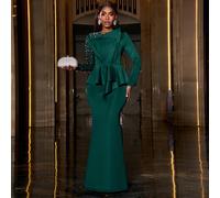 Abito da sera con balza a coda di sirena decorato con perle, adatto per ballo di fine anno, festa, invitato a matrimonio, cerimonia serale L,M,S,XL,XXLBlocchi di colore,Colore unico,stampa dappertutto