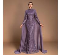 Abito da sera con paillettes viola - Abito con mantella incappucciata e silhouette a sirena, abito da cerimonia di lusso per ballo, gala e occasioni speciali, per la donna che conosce il suo valore: a